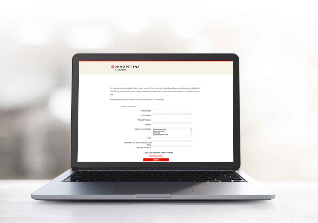 Screenshot of application form